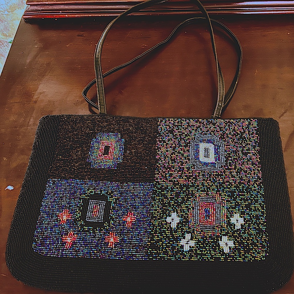 90s Vintage Y&S Beaded Color Block 2 Sided Shoulder Bag Like New